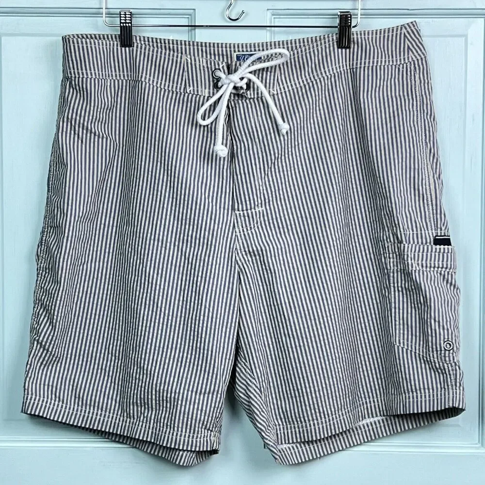 Men's Striped Seersucker Swim Trunks J . Crew Short Blue White Mesh Lined Sz 38